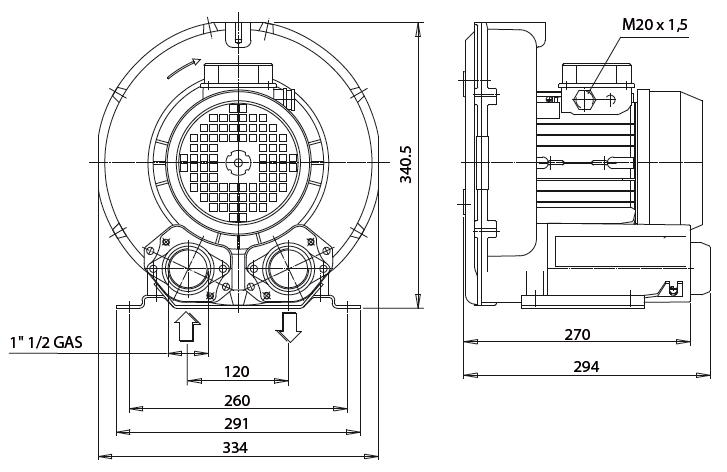 Габаритный чертеж воздуходувки Esam FLUX-80