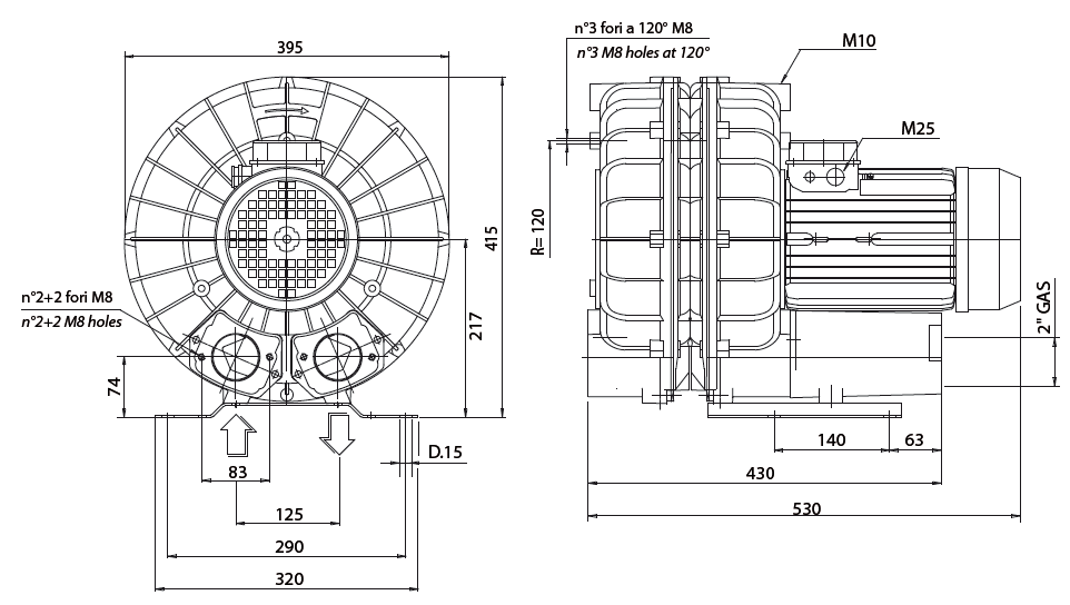 Габаритный чертеж воздуходувки Esam MEDIO-1AC_4