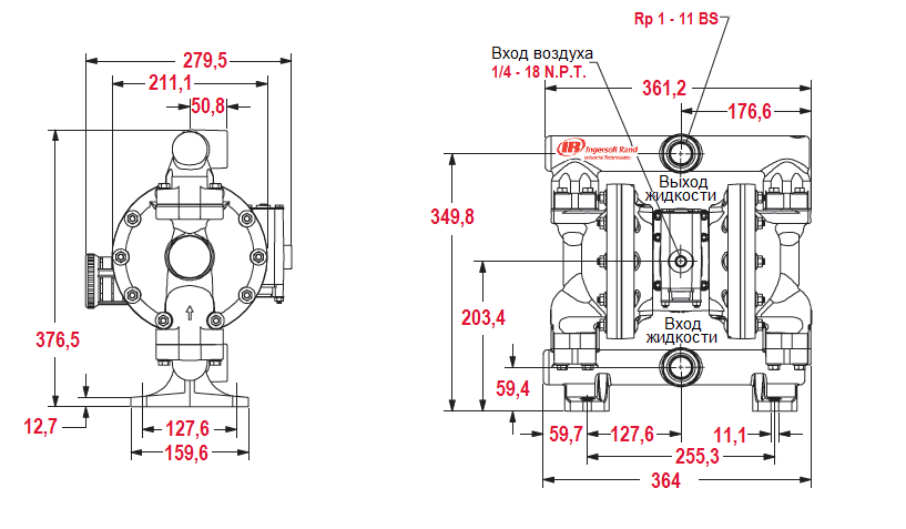 Габаритный чертеж насоса ARO PD10P-BPS-PVV