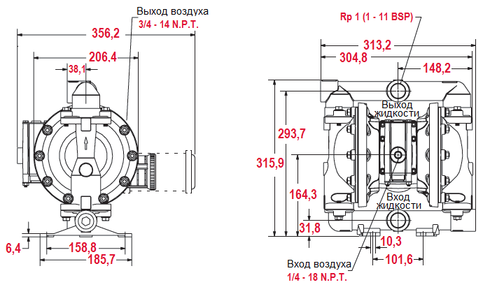 Габаритный чертеж насоса ARO PD10A-BAP-FTT