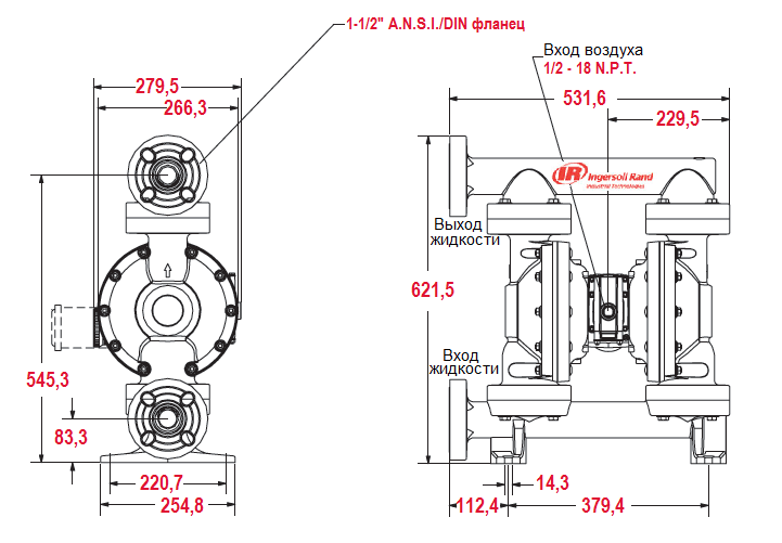 Габаритный чертеж насоса ARO PD15P-FKS-KAA