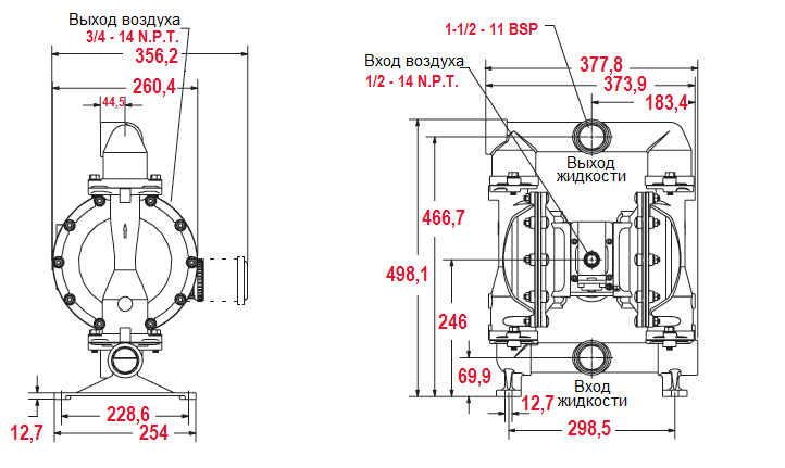 Габаритный чертеж насоса ARO PD15A-BAP-AAA