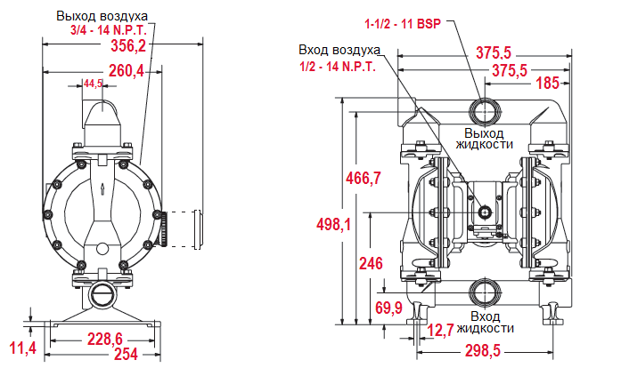 Габаритный чертеж насоса ARO PD15A-BSP-AAA