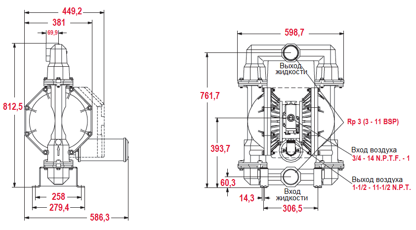 Габаритный чертеж насоса ARO PD30A-BAP-FTT