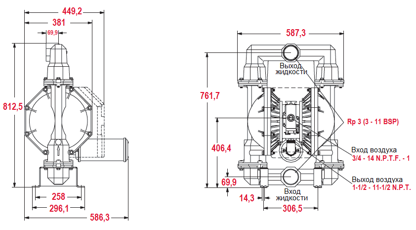 Габаритный чертеж насоса ARO PD30A-BSS-STT