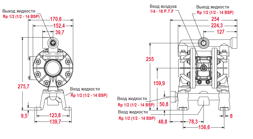 Габаритный чертеж насоса ARO PD05P-BRS-PTT