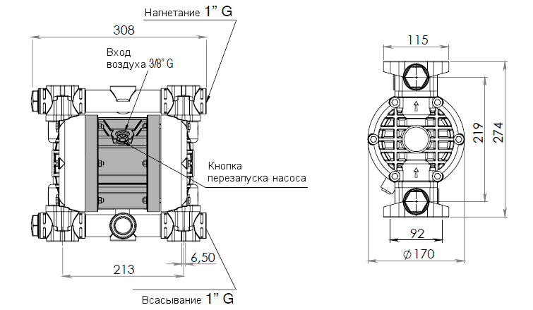 Габаритный чертеж насоса Debem BOXER 80-AL