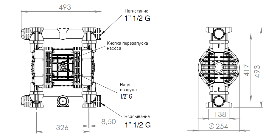 Габаритный чертеж насоса Debem BOXER 251-F