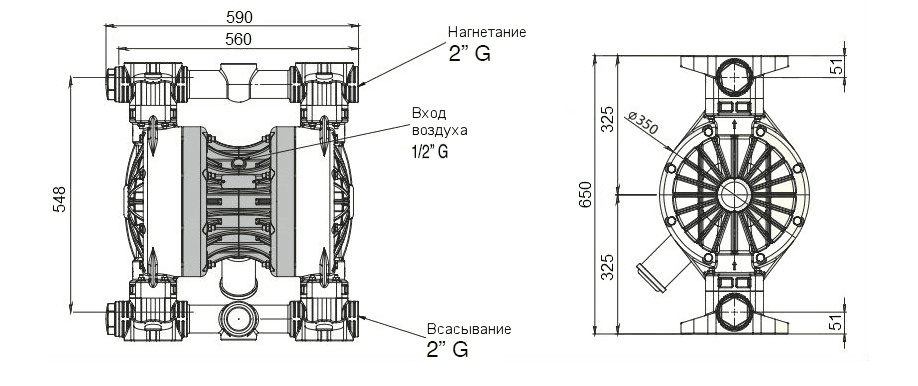 Габаритный чертеж насоса Debem BOXER 522-F