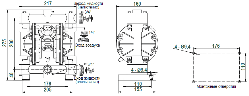 Габаритный чертеж насоса River Wave RV20AL-ST