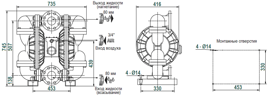 Габаритный чертеж насоса River Wave RV80AL-HT