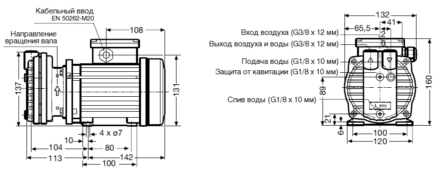 Габаритный чертеж насоса Elmo Rietschle 2BV3 151_380