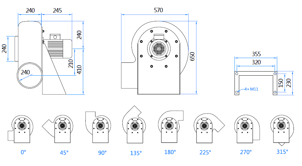 Габаритный чертеж вентилятора MPC-F4T-250-ATEX