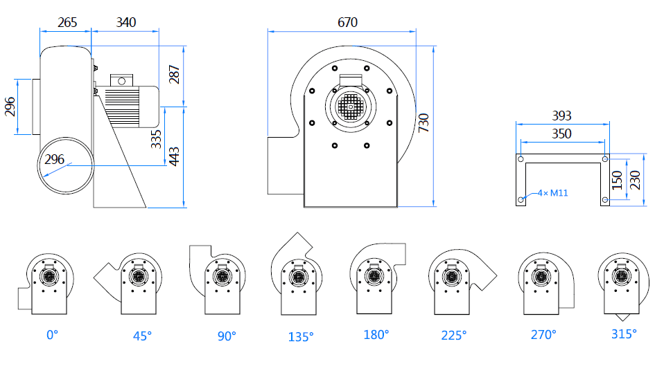 Габаритный чертеж вентилятора MPC-F2T-300-ATEX