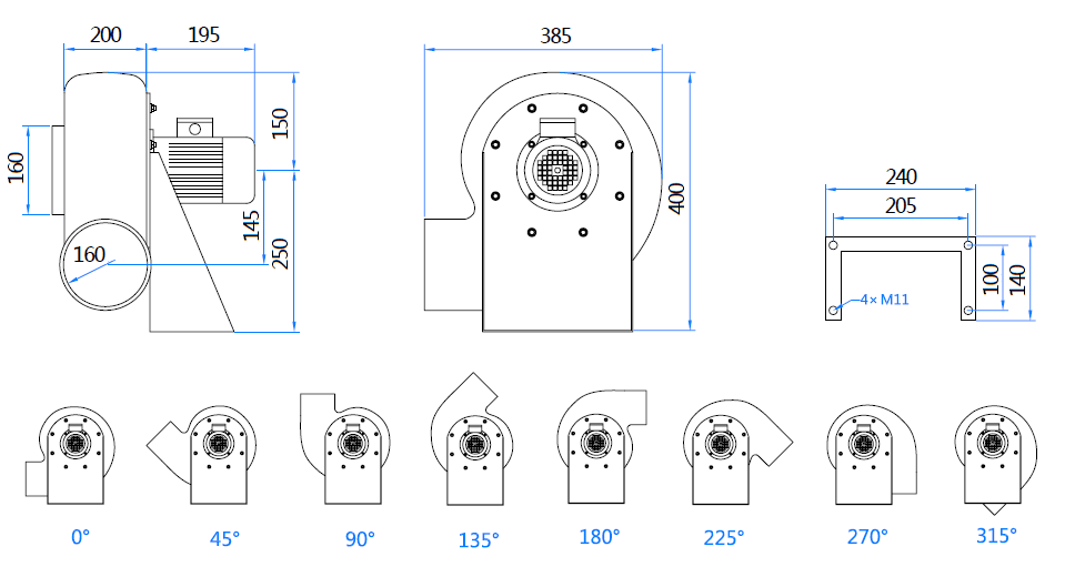 Габаритный чертеж вентилятора MPC-F2T-160-ATEX