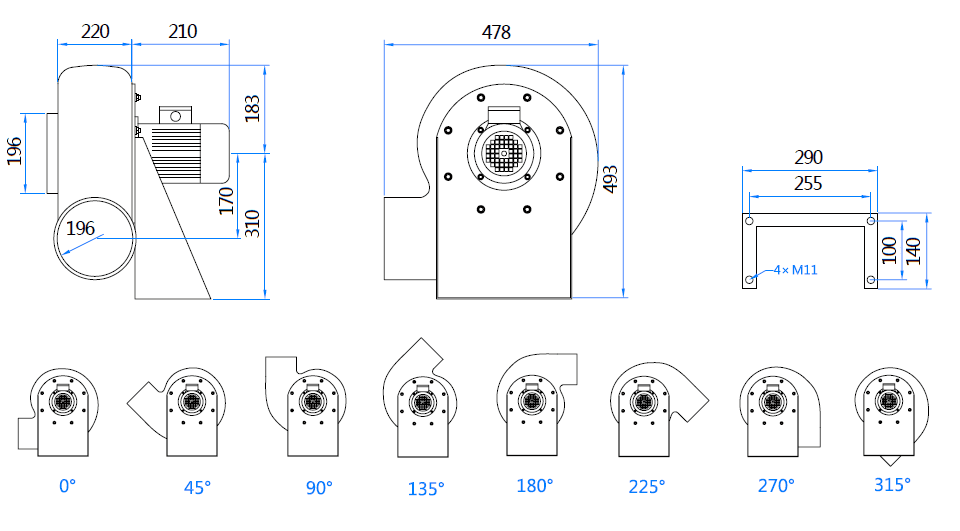 Габаритный чертеж вентилятора MPC-F2T-200-ATEX