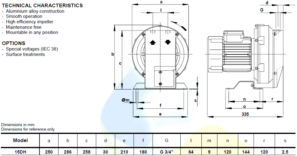 Габаритный чертеж воздуходувки 15DH-MD-MOR-0.55
