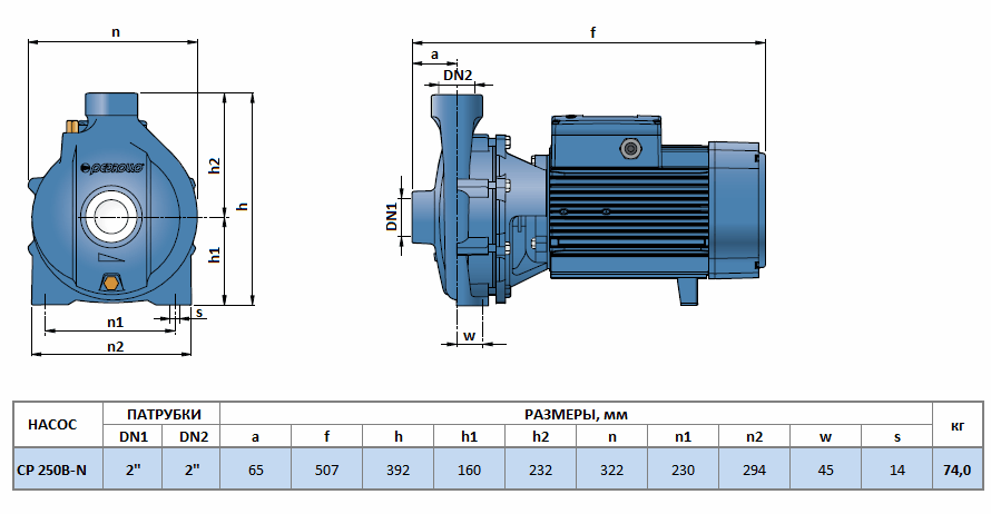 Габаритный чертеж насоса Pedrollo CP 250B-N