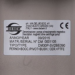 Шильдик насоса Debem DM30P-SV2BE090
