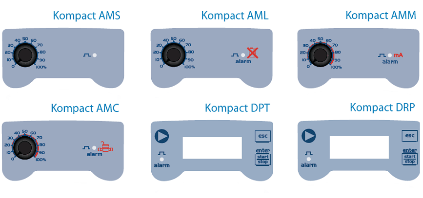 Различные варианты панели управления дозировочных насосов Seko Kompact AMS, AML, AMM, AMC, DPT, DRP