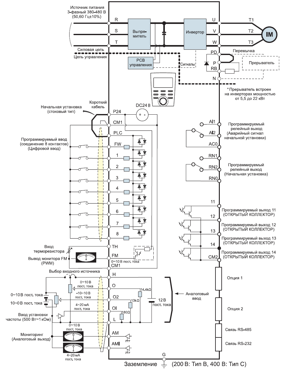 Схема подключения частотного преобразователя серии N700V